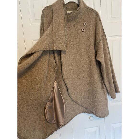 Andean Wool Alpaca Wrap Coat Large Pockets Peru Cowl Neck Cross Body Closure - Picture 7 of 14